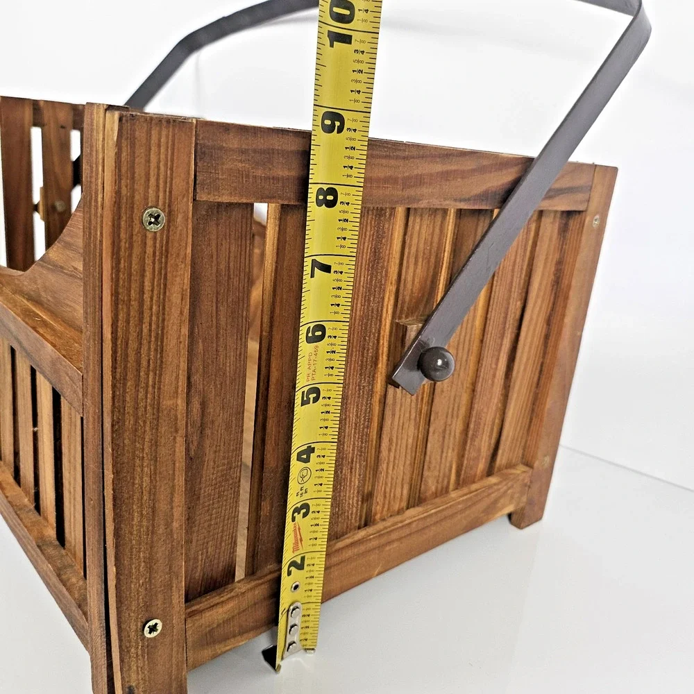 House of Lloyd 1999 Wooden Magazine Rack Basket Rustic Wood Tote Storage Caddy